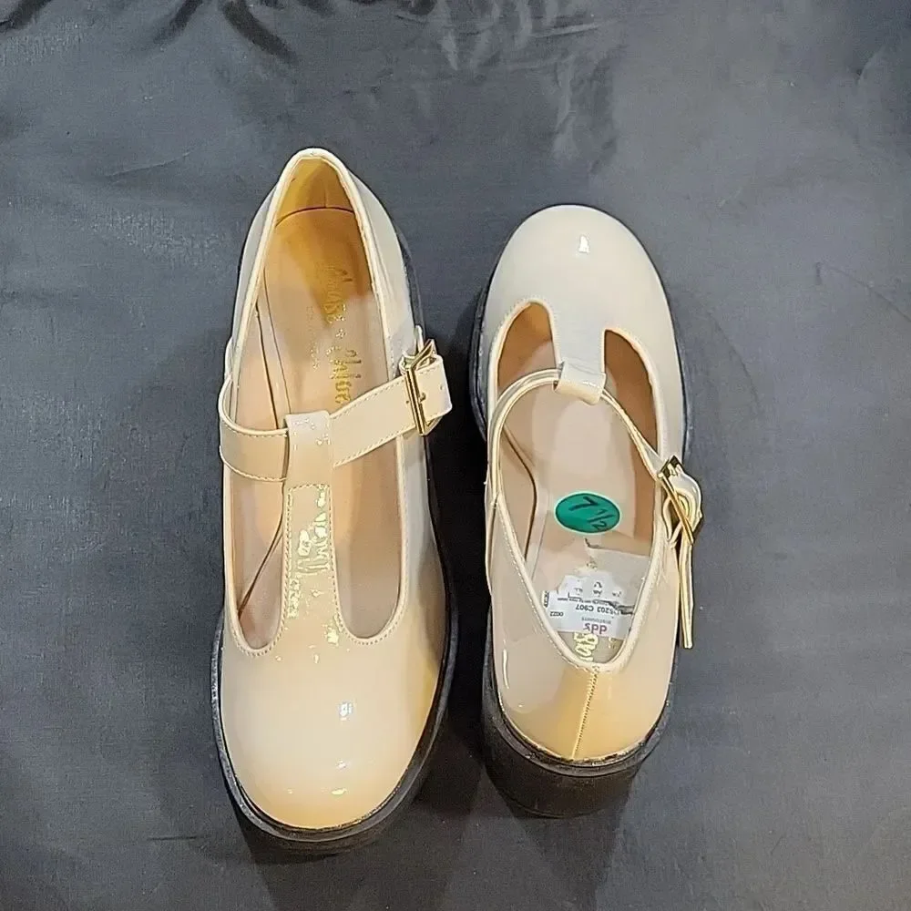 BRAND NEW CHASE+C WOMEN’S ROUND TOE T-STRAP BLOCK HEEL SHOE G1